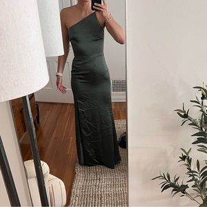 Bella Bridesmaid Amsale “Kaia” dress in Fluid Satin, Olive